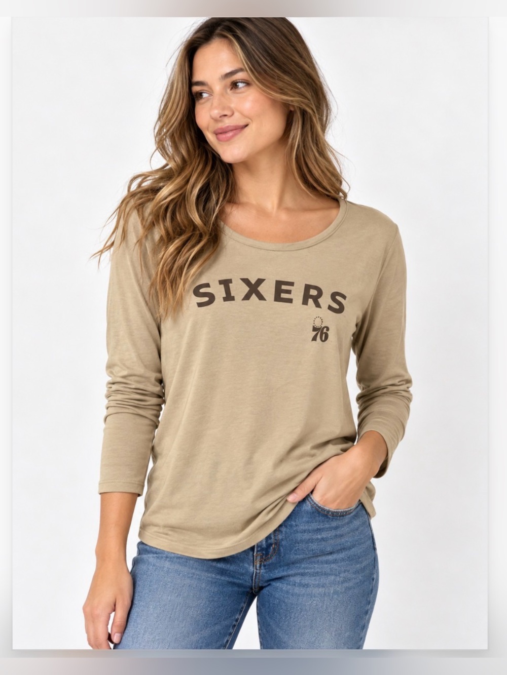 218. NWT Sixers Women's Long Sleeve Tee - Taupe